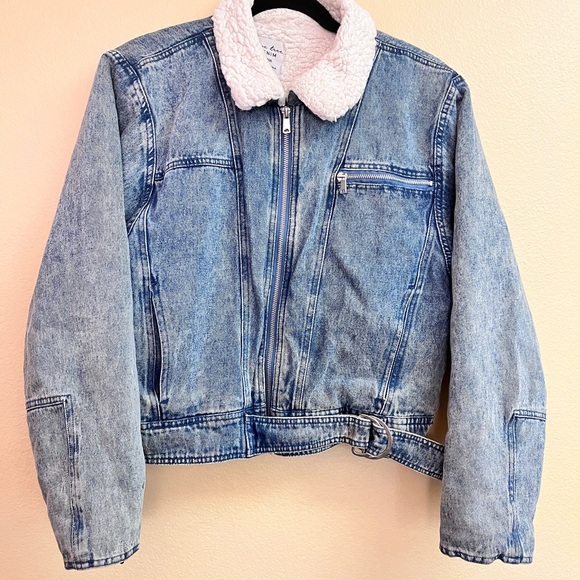 WOMENS SHERPA LINED DENIM / JEAN CROP JACKET - Picture 2 of 11